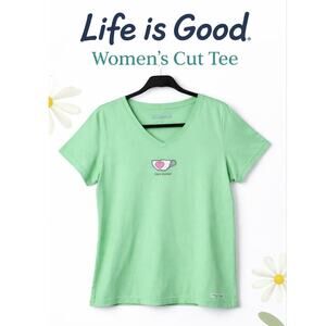 Life Is Good Womens Garment Dyed Tee Shirt Size XL V-Neck 100% Cotton Relaxed